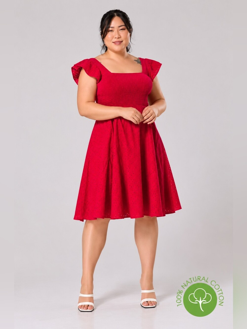 NWT Timeless London Red Raphaella Eyelet Smocked Cotton Flutter Sleeve Size 3XL